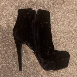 Shoe Dazzle Black Velvet Heeled Boots